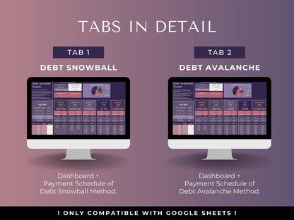 Debt Snowball Avalanche Tracker: Dark Mode Google Sheets Planner