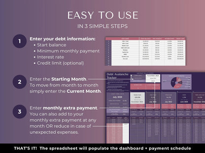 Debt Snowball Avalanche Tracker: Dark Mode Google Sheets Planner
