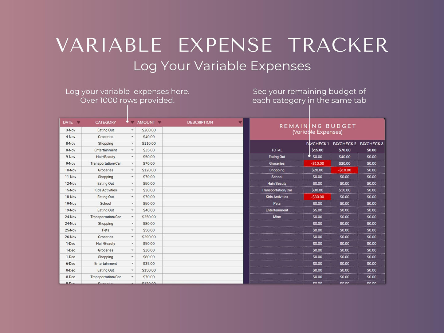 Biweekly/Fortnightly Budget Spreadsheet Planner: Income & Expense Tracker
