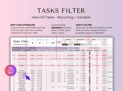 Habit & Task Tracker Goal Tracker To-Do Daily Weekly Hourly Schedule Spreadsheet Time Block