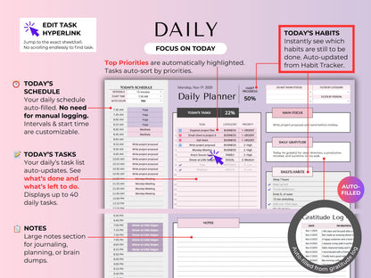 Habit & Task Tracker Goal Tracker To-Do Daily Weekly Hourly Schedule Spreadsheet Time Block