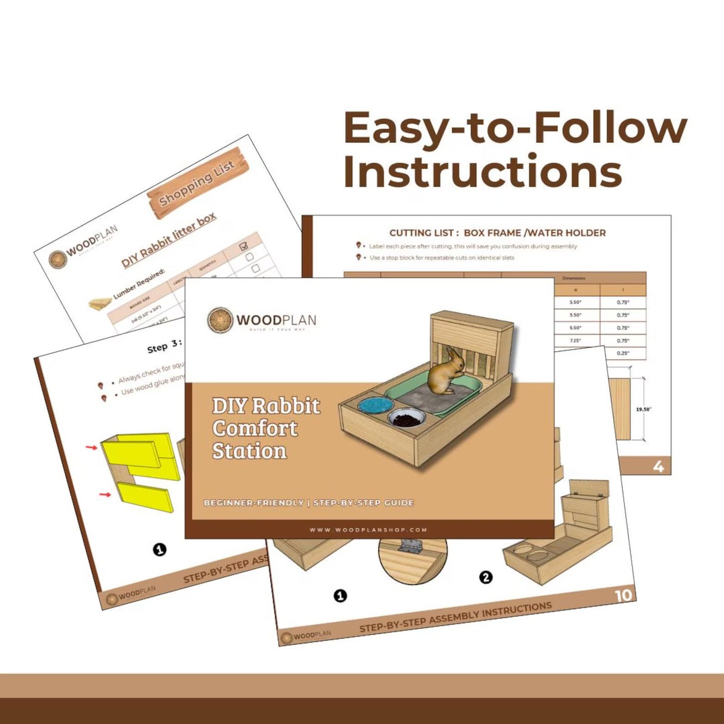 Rabbit Hutch Woodworking Plan: Litter Box, Hay Feeder & Bowls (Digital Download)